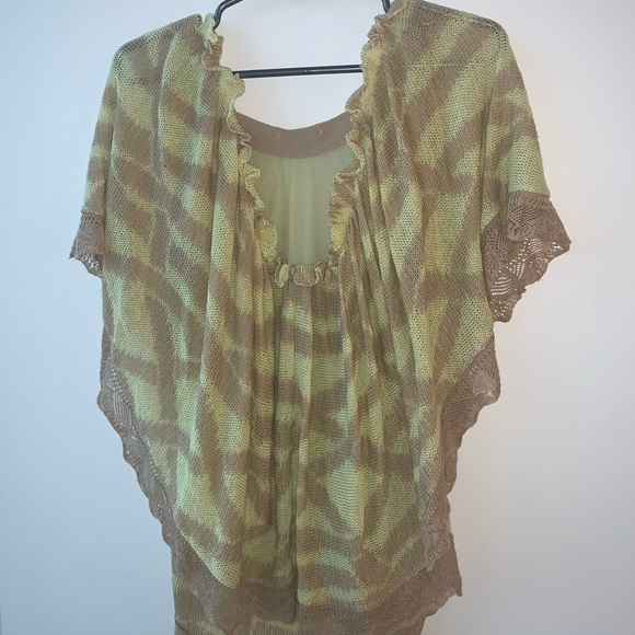 Anthropologie Cecilia Prado Boho Crocheted Drape Poncho  Beige snd Yellow SZ S - Picture 3 of 9